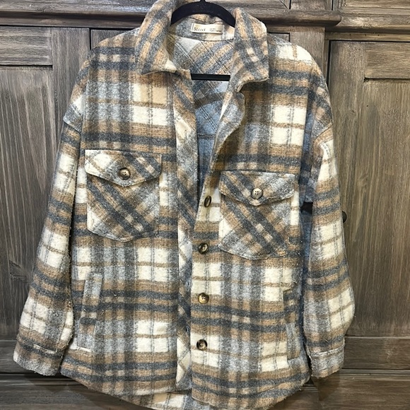 Brown and Gray Plaid Jacket (bought at boutique) - Picture 1 of 1